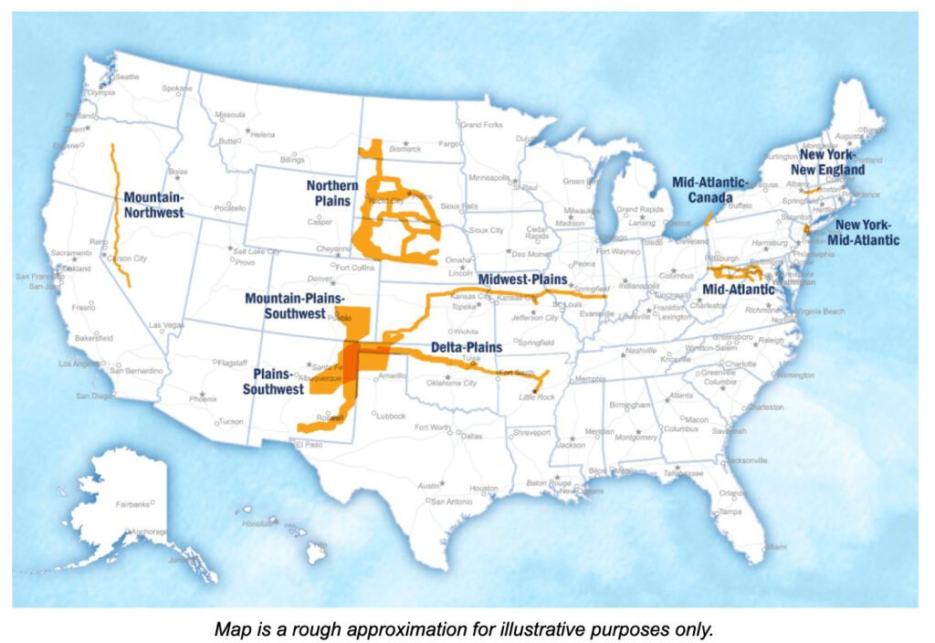 Map: Potential National Interest Electric Transmission Corridors (NIETCs) proposed by US DOE in May 2024. Source: DOE.